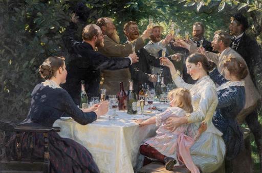 Peder Severin Krøyer, Hipp, hipp, hurra! Konstnärsfest på Skagen, 1887-1888, huile sur toile, 134&nbsp;x 165&nbsp;cm, Göteborgs konstmuseum. - Crédit : Gothenburg Museum of Art