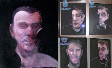 Les 5 oeuvres de Francis Bacon volées en 2015 à Madrid dans l'appartement de José Capelo Blanco. © Photo Policía Nacional © Adagp Paris 2024
