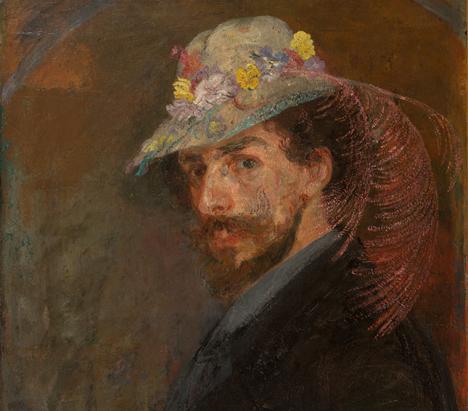 James Ensor (1860-1949), Autoportrait avec chapeau fleuri, vers 1883-1888, huile sur toile, 61 x 76 cm, Mu.ZEE Ostend. © Adri Verburg.