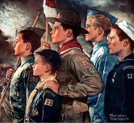 Norman Rockwell (1894-1978), Forward America, 1951, illustration pour un calendrier de Boy scouts, courtesy Boy Scouts of America.