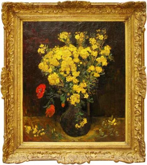 Attribué à Van Gogh, Les Coquelicots appelé aussi Fleurs de Pavot ou Genêts et coquelicots et inscrit dans la collection Mahmoud Khalil sous le titre Vase et fleurs (1886), 53 x 64 cm, volé en 2010 au Musée Mohamed Mahmoud Khalil au Caire en Egypte.