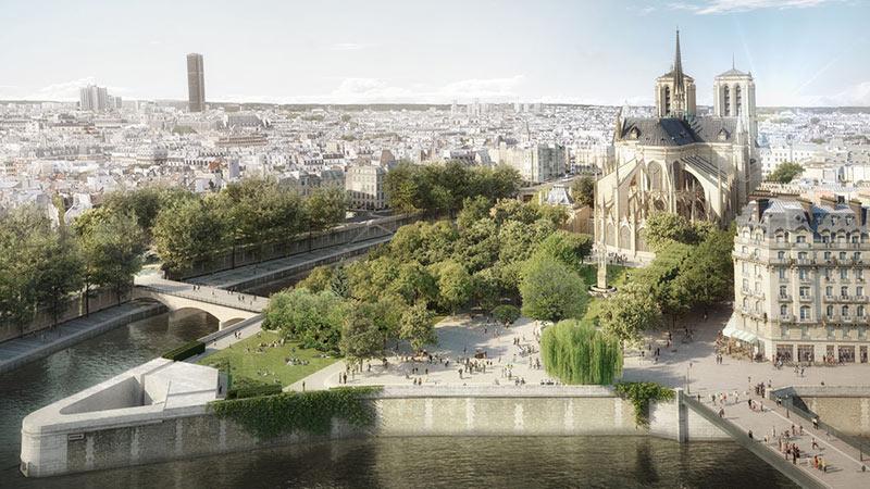 Vue du projet d'aménagement des abords de la cathédrale Notre-Dame de Paris. © Studio Alma pour le Groupement BBS