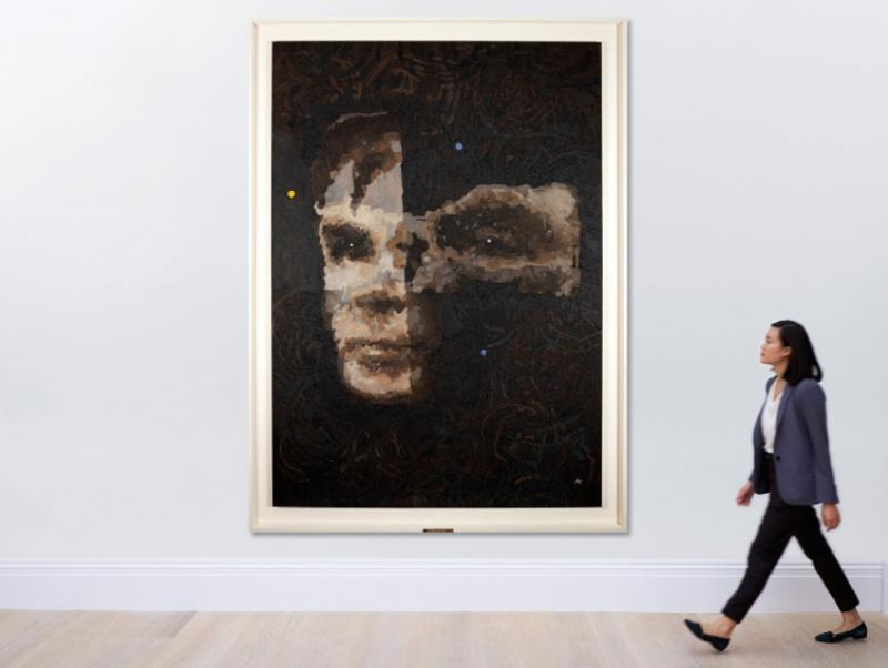 AI-Da, Ai God: Portrait of Alan Turing, techniques mixtes sur toile, 230 x 162,5 cm  © Sotheby's 2024