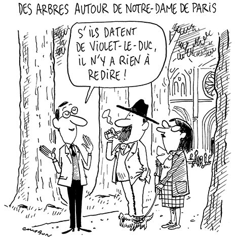 Dessin Humour : Des arbres autour de Notre-Dame de Paris © Michel Cambon