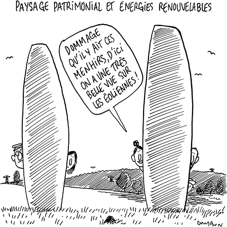 Dessin Humour | Paysage patrimonial et énergies renouvelables © Michel Cambon