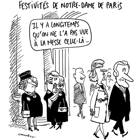 Dessin Humour | Festivités Cérémonie cathédrale Notre-Dame de Paris © Michel Cambon